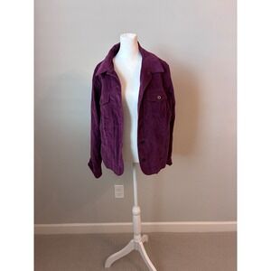 LL Bean Womens Corduroy Jacket Purple‎ Button Front Pockets L Casual